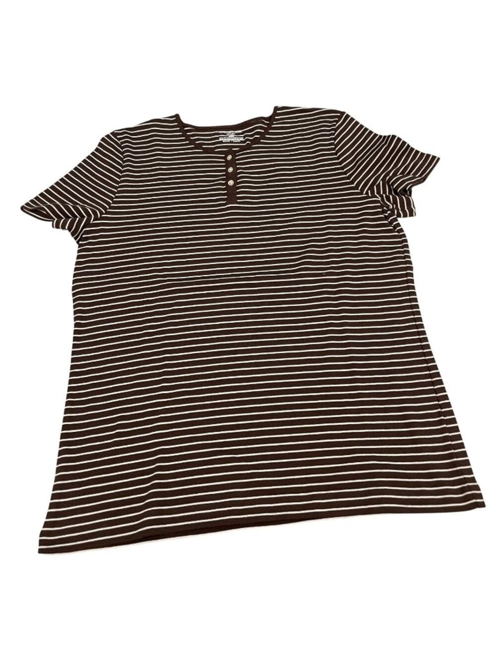 Vintage Jones New York Henley Tee L Brown White Striped Sailor Chic Nautical Y2K